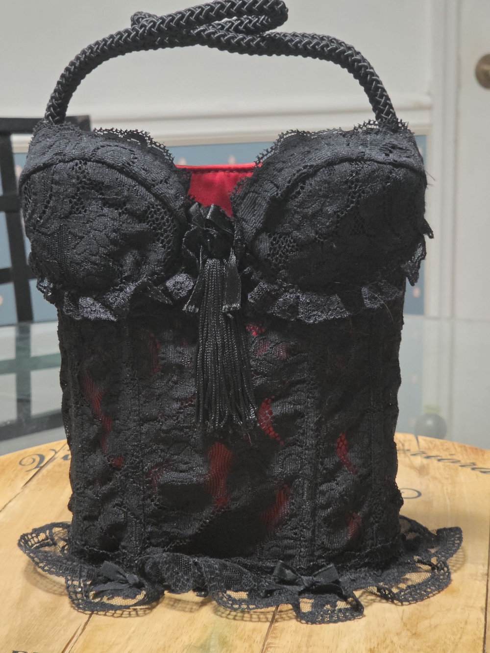 Vintage Moschino Red Satin & Black Lace Corset Bustier Bag